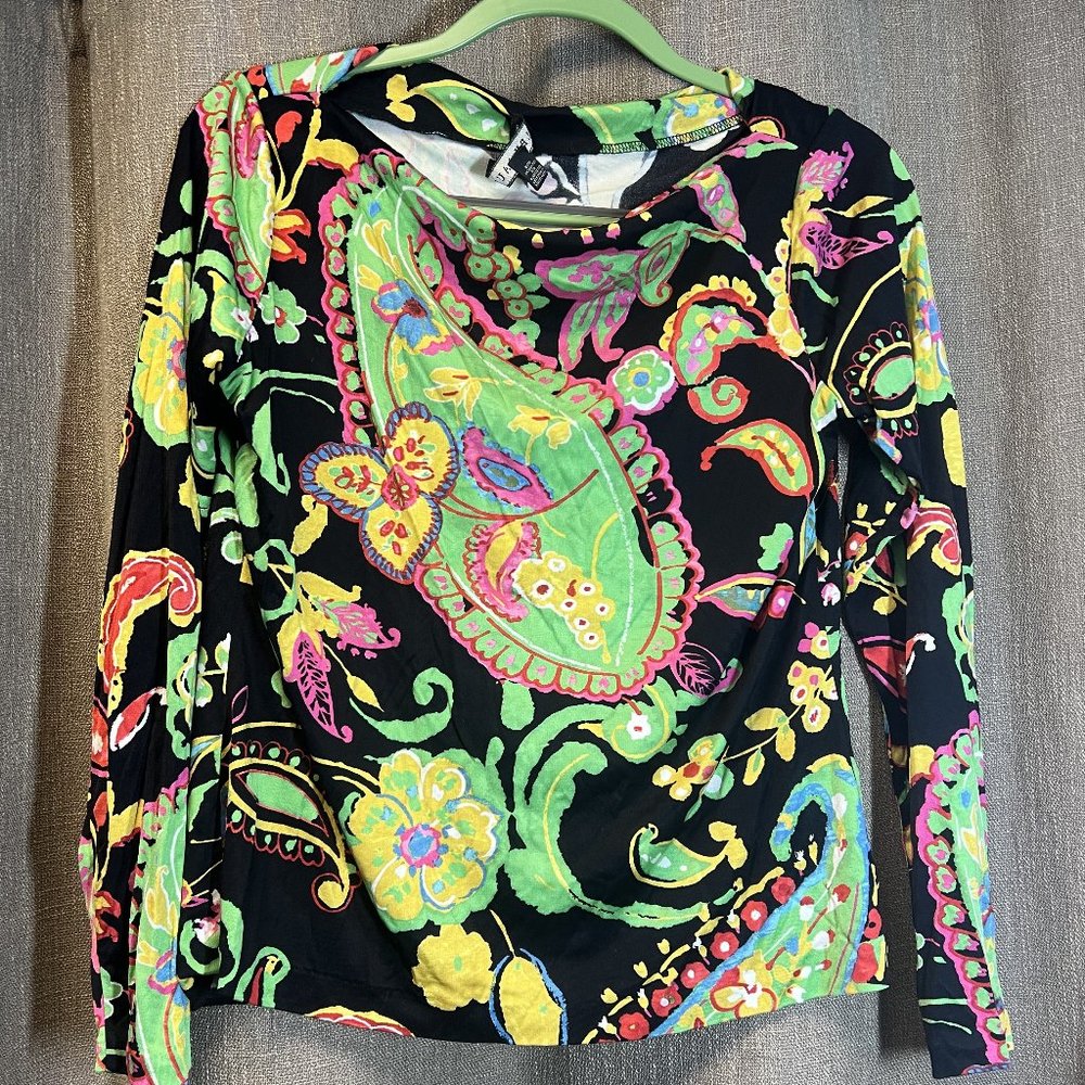 Ralph Lauren - Black Label - Paisley Top - Silk - Green Black Pink